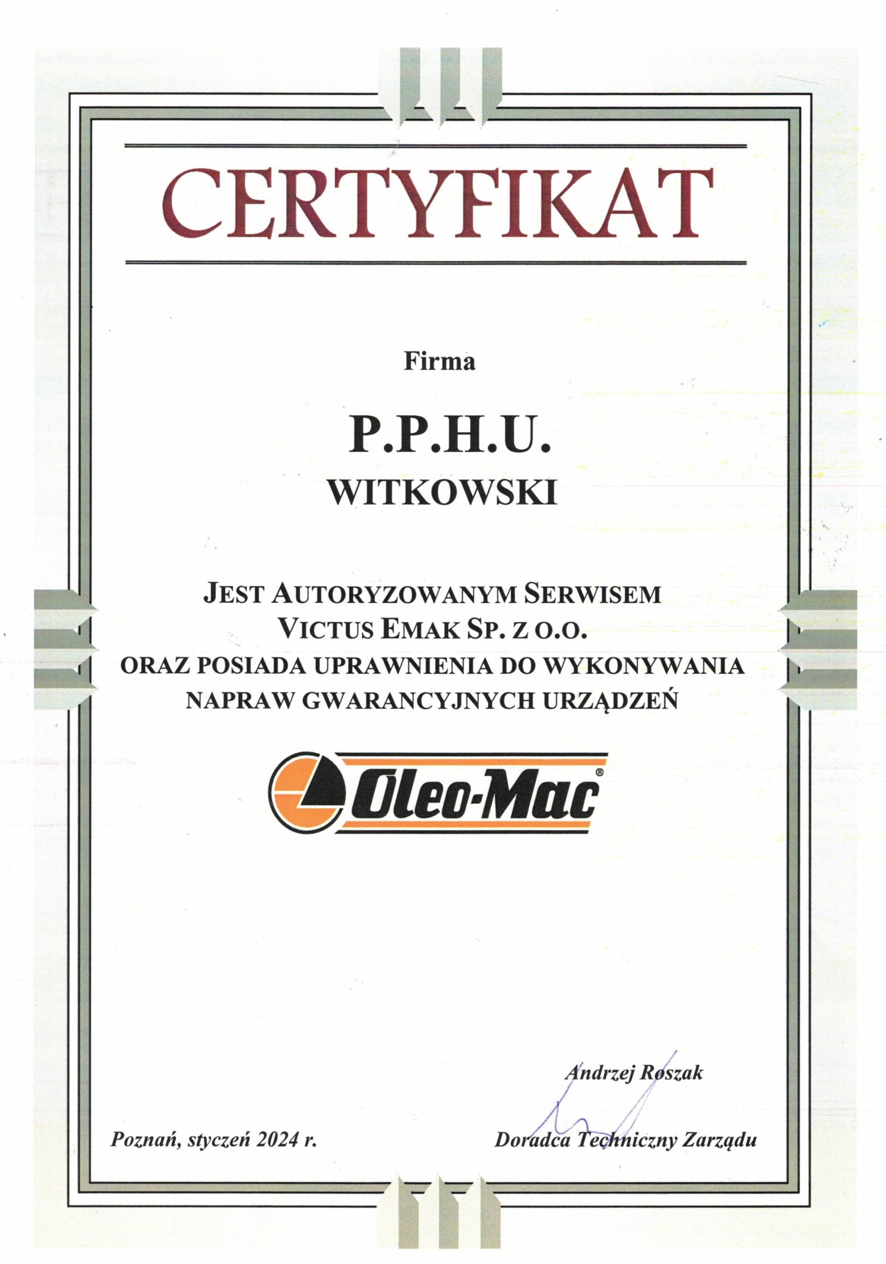 PPHU Witkowski: autoryzowany dealer Oleo-Mac