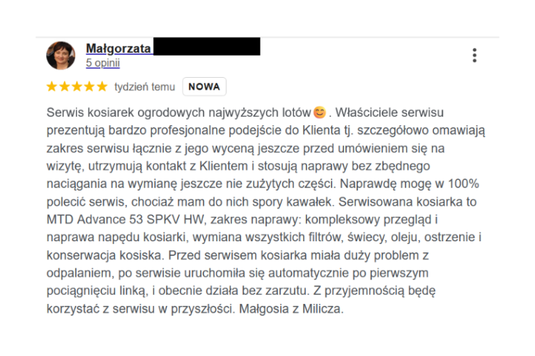 Pozytywne opinie klientów PPHU Witkowski: Serwis kosiarek najwyższych lotów
