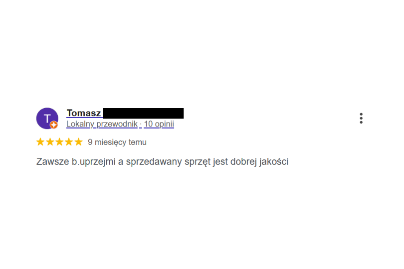 Pozytywne opinie klientów PPHU Witkowski: Sprzęt dobrej jakości i bardzo uprzejma obsługa