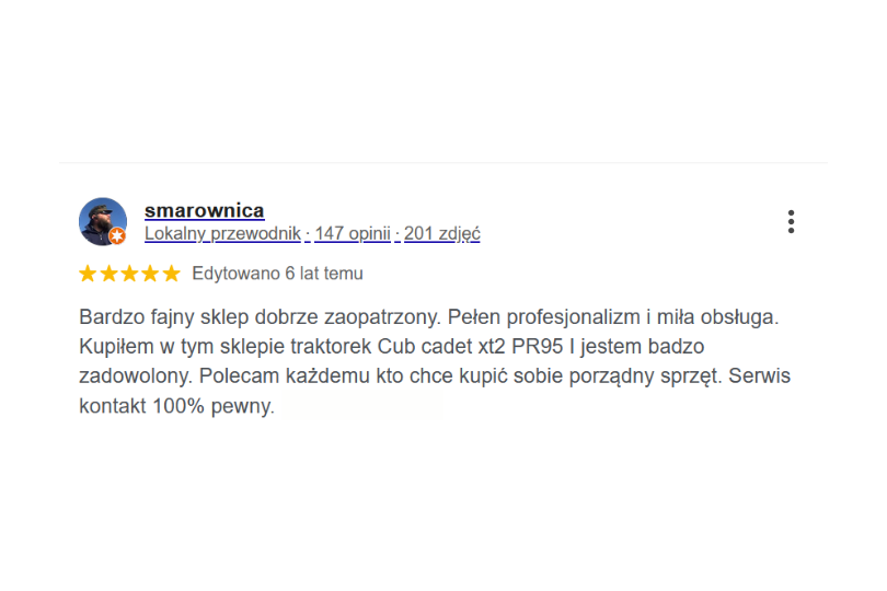 Pozytywne opinie klientów PPHU Witkowski: Bardzo fajnie zaopatrzony sklep, serwis 100% pewny